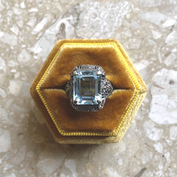 Vintage Jewelry - Blue Topaz Sterling Silver Filigree Vintage Ring